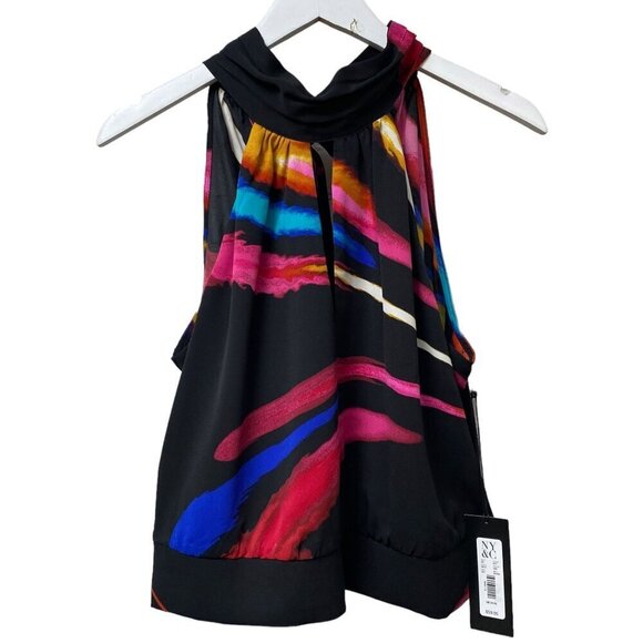 New York & Co Gabrielle Union Top Medium Black Halter Modern Sleeveless Blouse - Picture 1 of 11